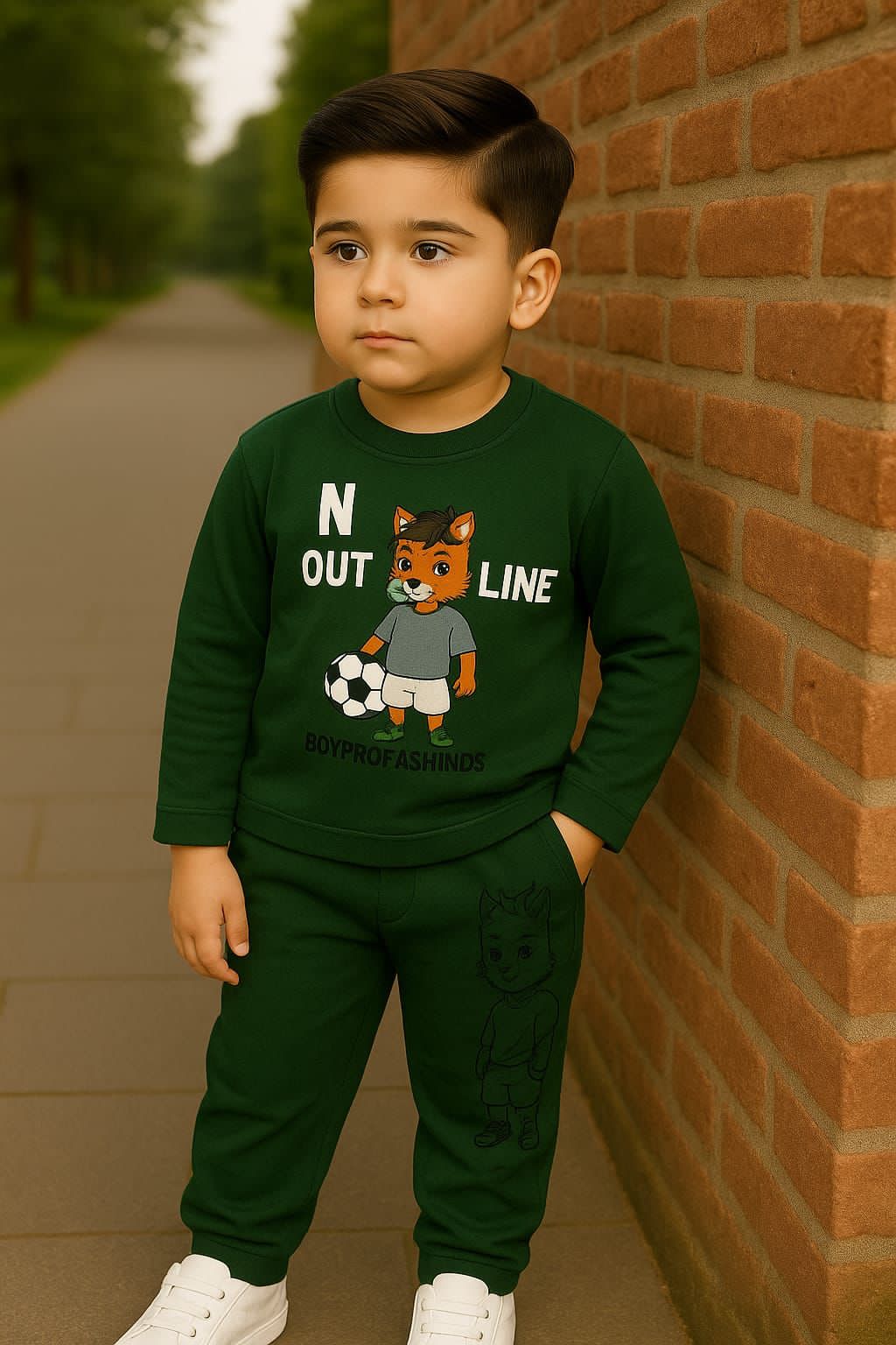 Green Mid Season Tracksuit for Boys – Cartoon Player Print