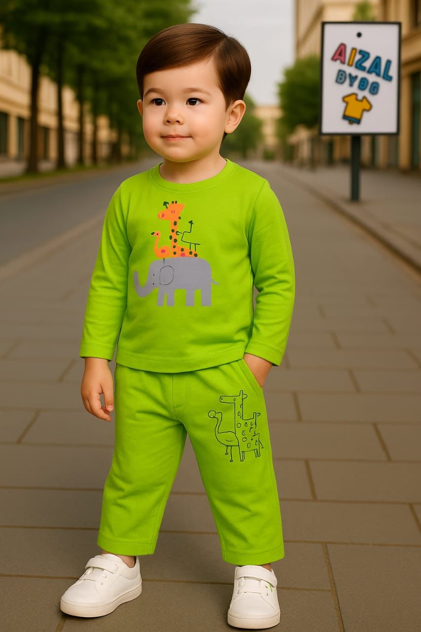 Soft & Cozy Mid Season Animal Stack Tracksuit – Elephant & Giraffe Print