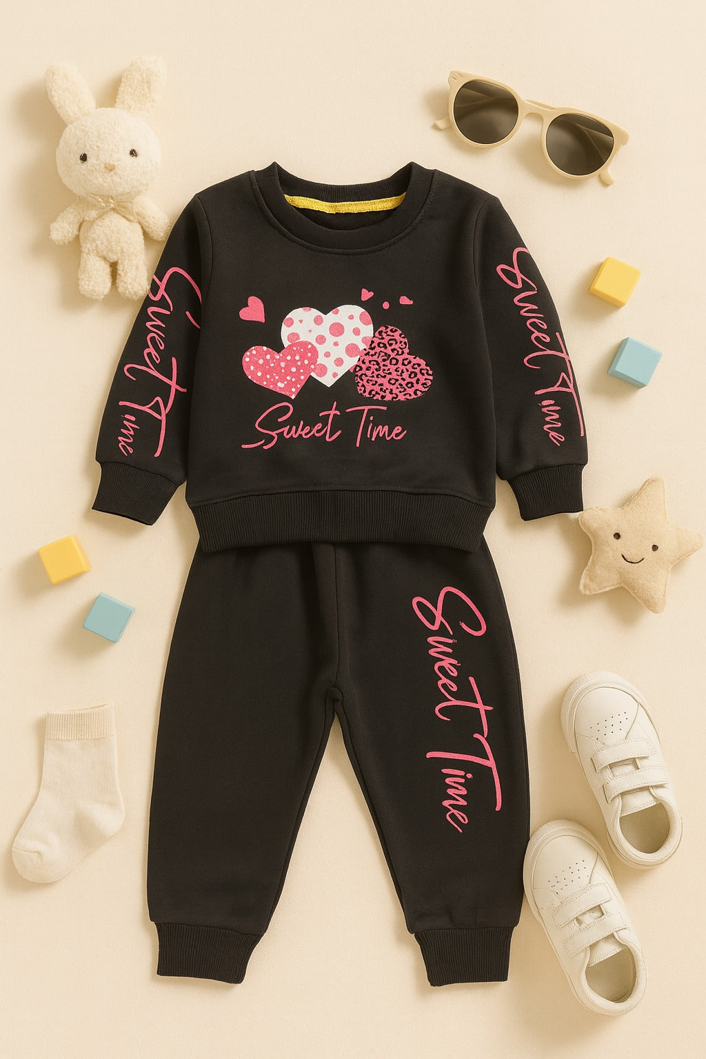 Soft & Cozy Sweet Time Fleece Tracksuit – Kids Winter Wear