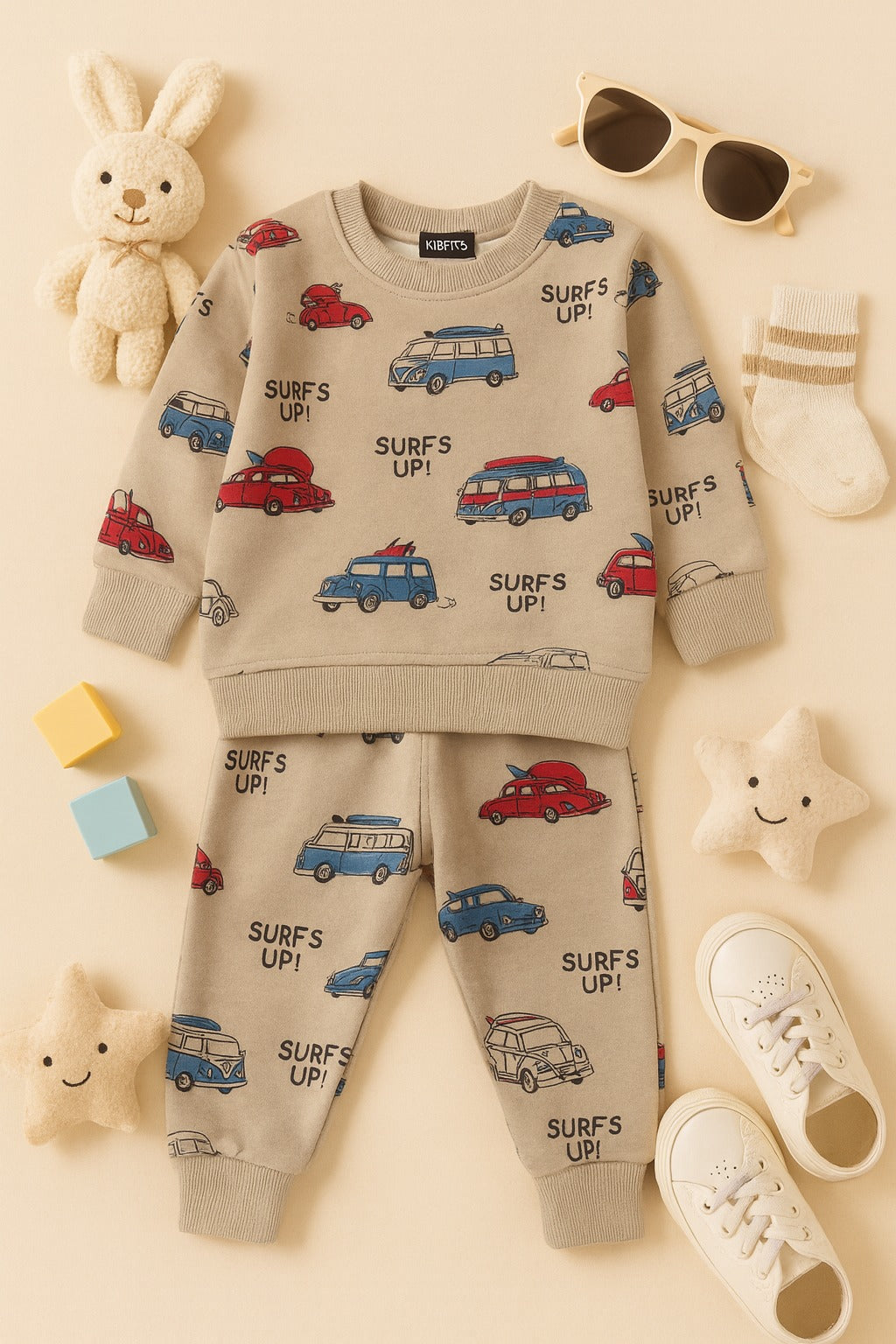 Soft & Cozy Surfs Up Cars  Fleece Tracksuit – Kids Winter Wear