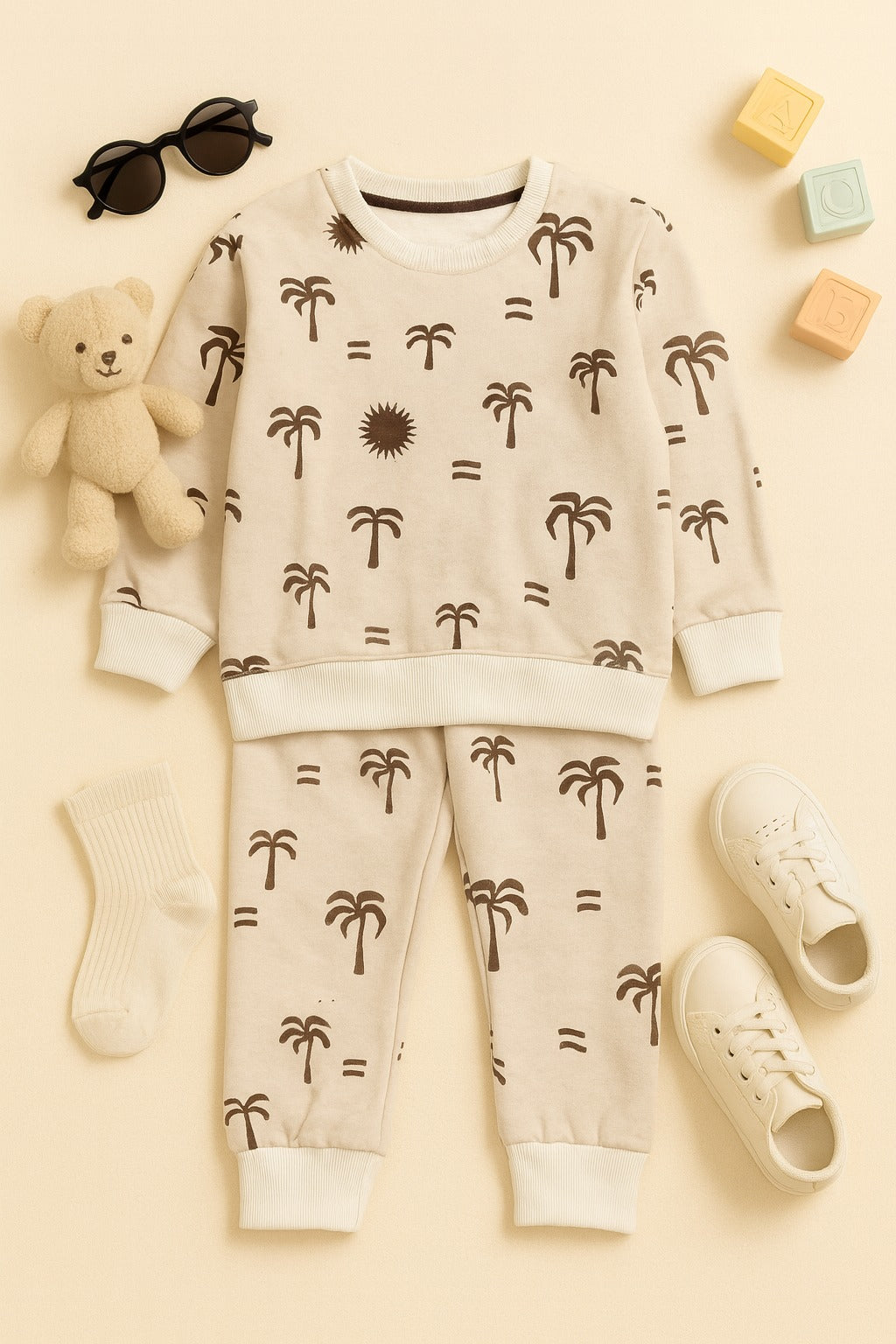 Soft & Cozy Kids Palm Tree Fleece Tracksuit – Winter Wear