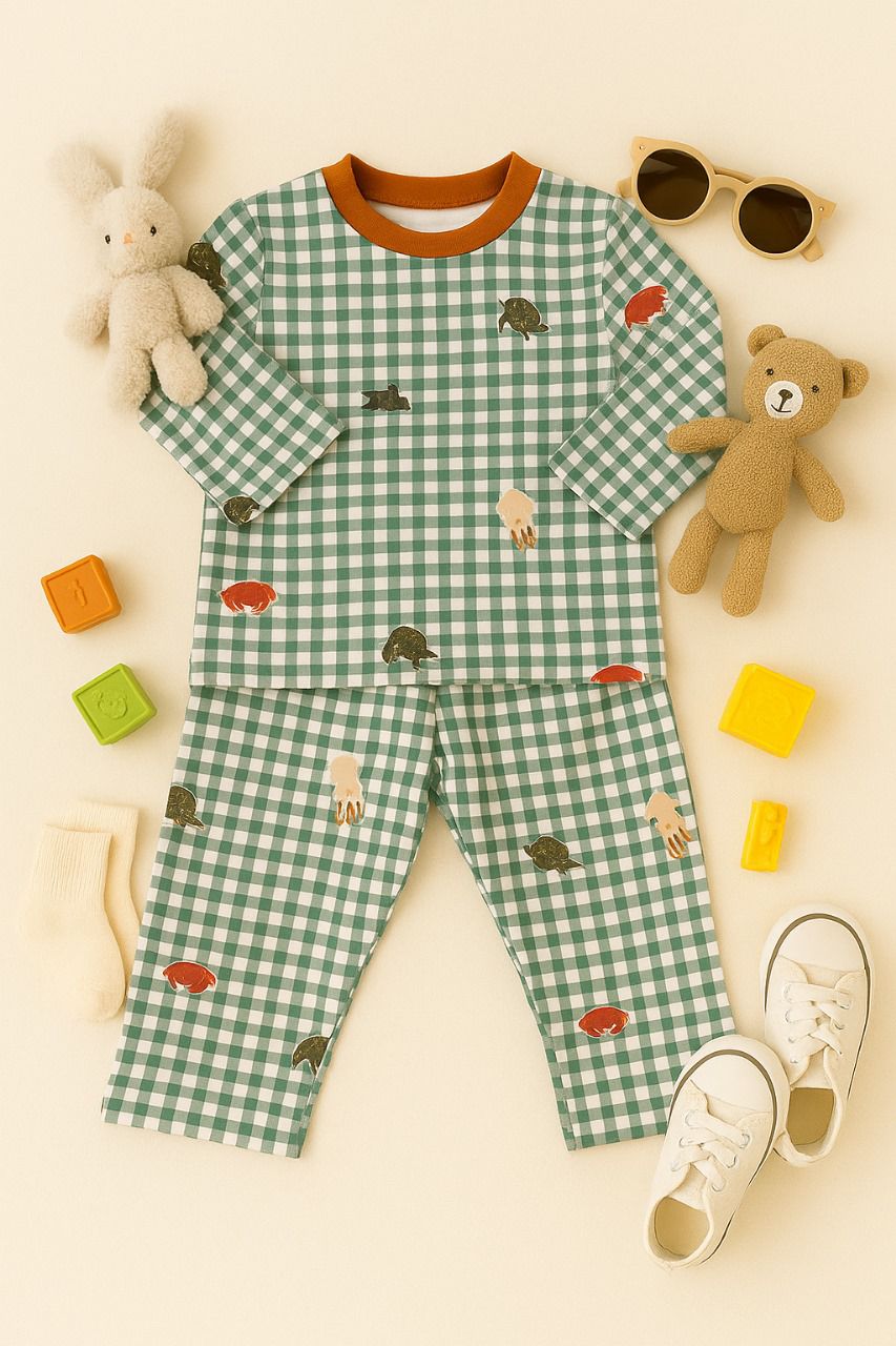 Night Suit – Soft & Cozy Checkered Animal Print Kids Comfort Wear Cotton Stuff