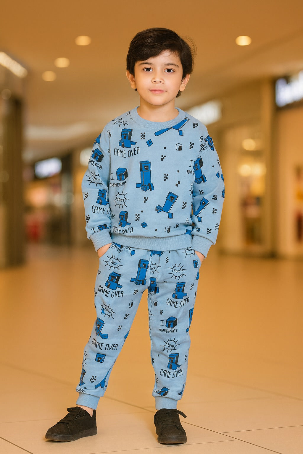 Winter – Soft & Cozy Blue Gamer Fleece Tracksuit for Kids
