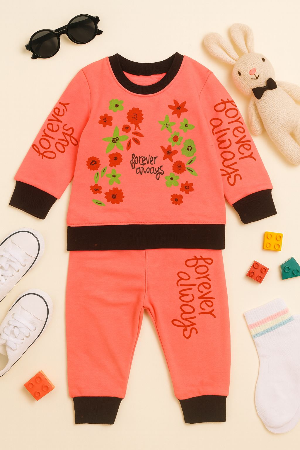 Winter – Soft & Cozy “Forever Always” Floral Fleece Tracksuit for Kids